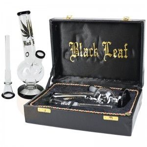 Comprar Bong Cristal Caja Black Leaf Hoja Oro 20 cm