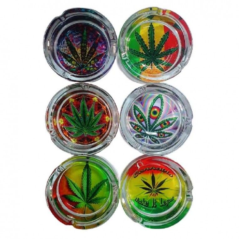 Cenicero Cristal Hojas Cannabis Colores