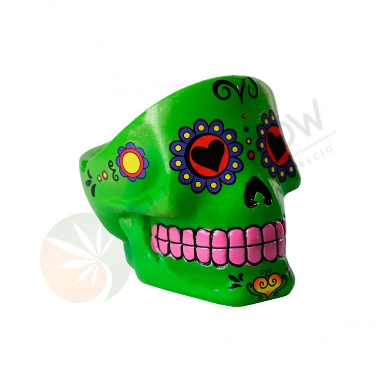 Cenicero de resina Calavera Mexicana Verde