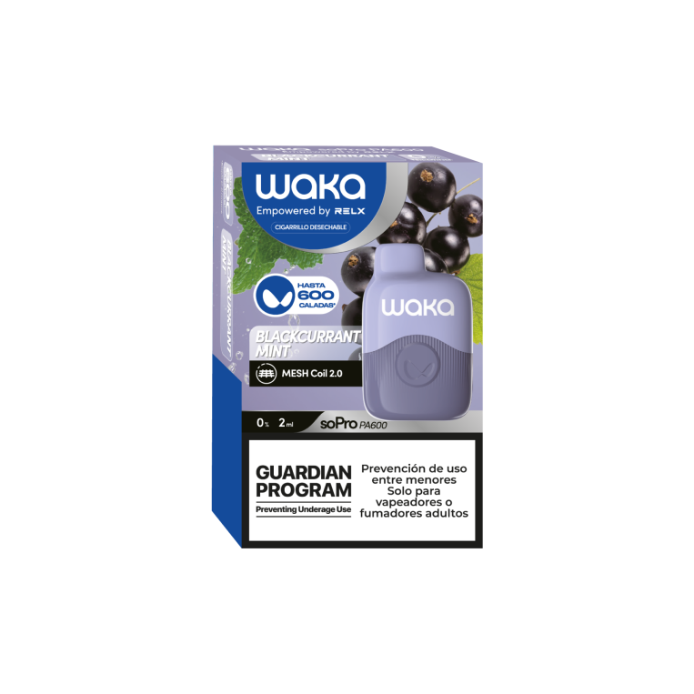 Pod Desechable Waka Sopro Pa600 - Blackcurrant Mint 3.5Ml 0Mg By Relx