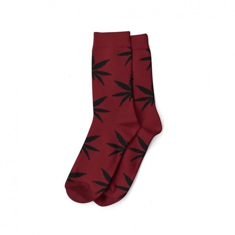 Rote Socken und schwarze Blätter