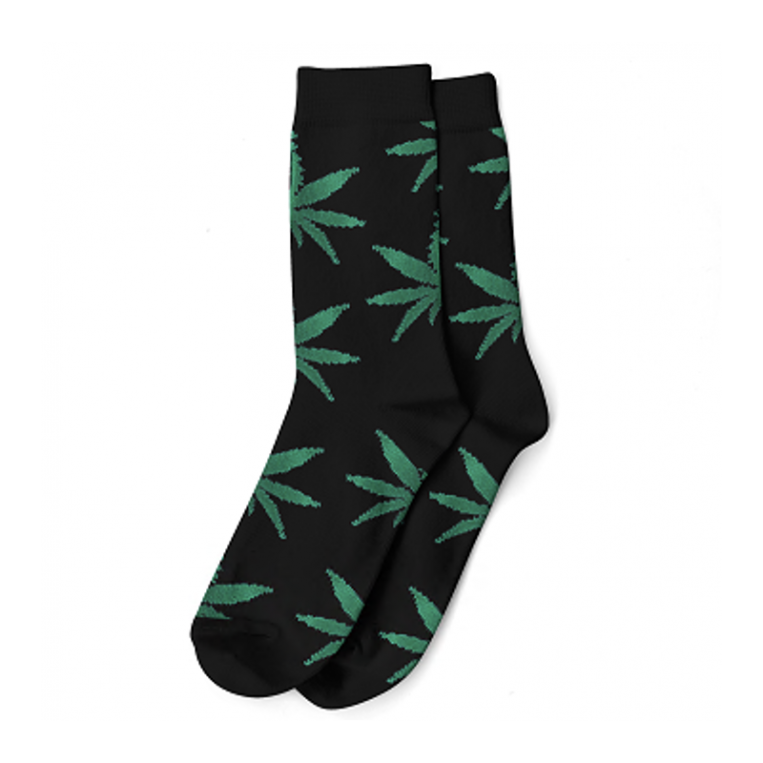 Calcetines Marihuana Negros Y Hojas Verdes Mujer