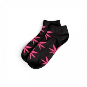 Comprar Calcetines Cortos Negros Y Hojas Rosa Mujer