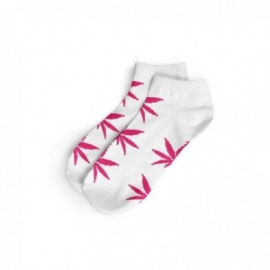 Comprar Calcetines Cortos Blancos Y Hojas Rosa Mujer