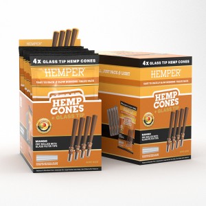 Comprar 1 1/4 4pk Hemp Cones With Glass Tips Hemp Paper Mango