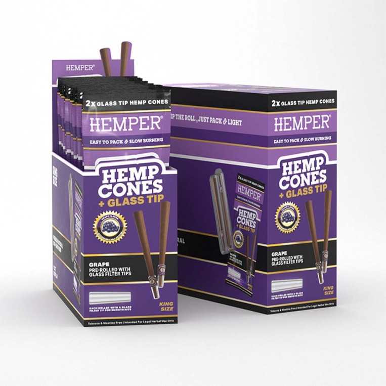 2pk King Size Cones With Glass Tips - Hemp Paper - Grape