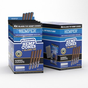 Comprar 1 1/4 4pk Hemp Cones With Glass Tips Hemp Paper Blueberry