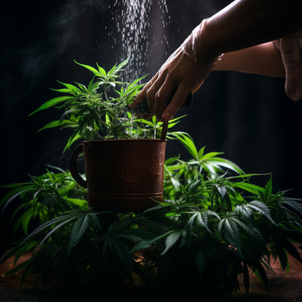 person spraying marijuana plants real photography